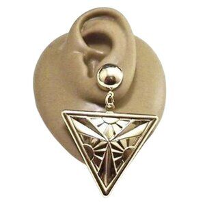 Sun Beam Triangle Discs Pierced Earrings Gold Tone